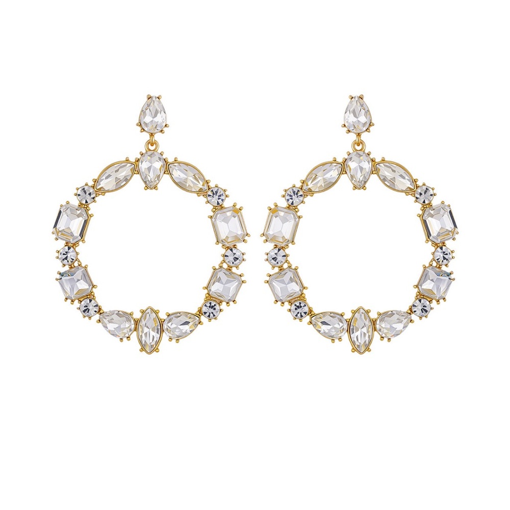 NEW! GUESS Epoxy Glass Stone Silver and Gold-Tone Door Knocker Earrings
